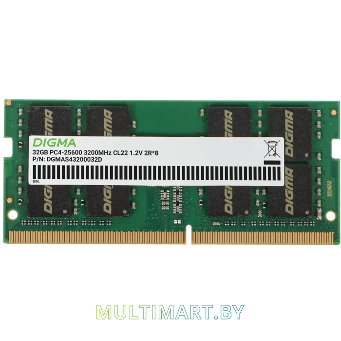 Оперативная память Digma 32GB DDR4 SODIMM PC4-25600 (DGMAS43200032D)